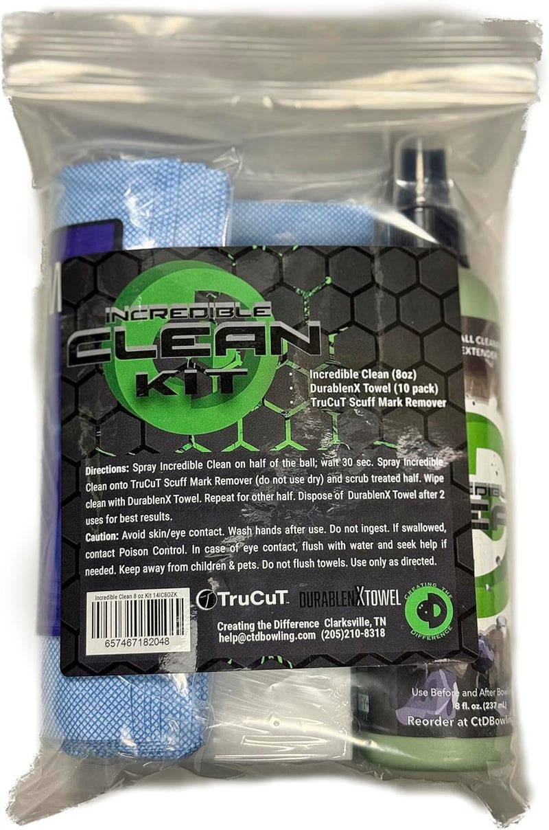 Creating the Difference Incredible Clean Kit | Bowling Ball Cleaner and Life Extender | Strongest Formula Available | Includes 8 oz Bottle Plus a Trucut Scuff Mark Remover & 10 DurablenX Towels - Image 2